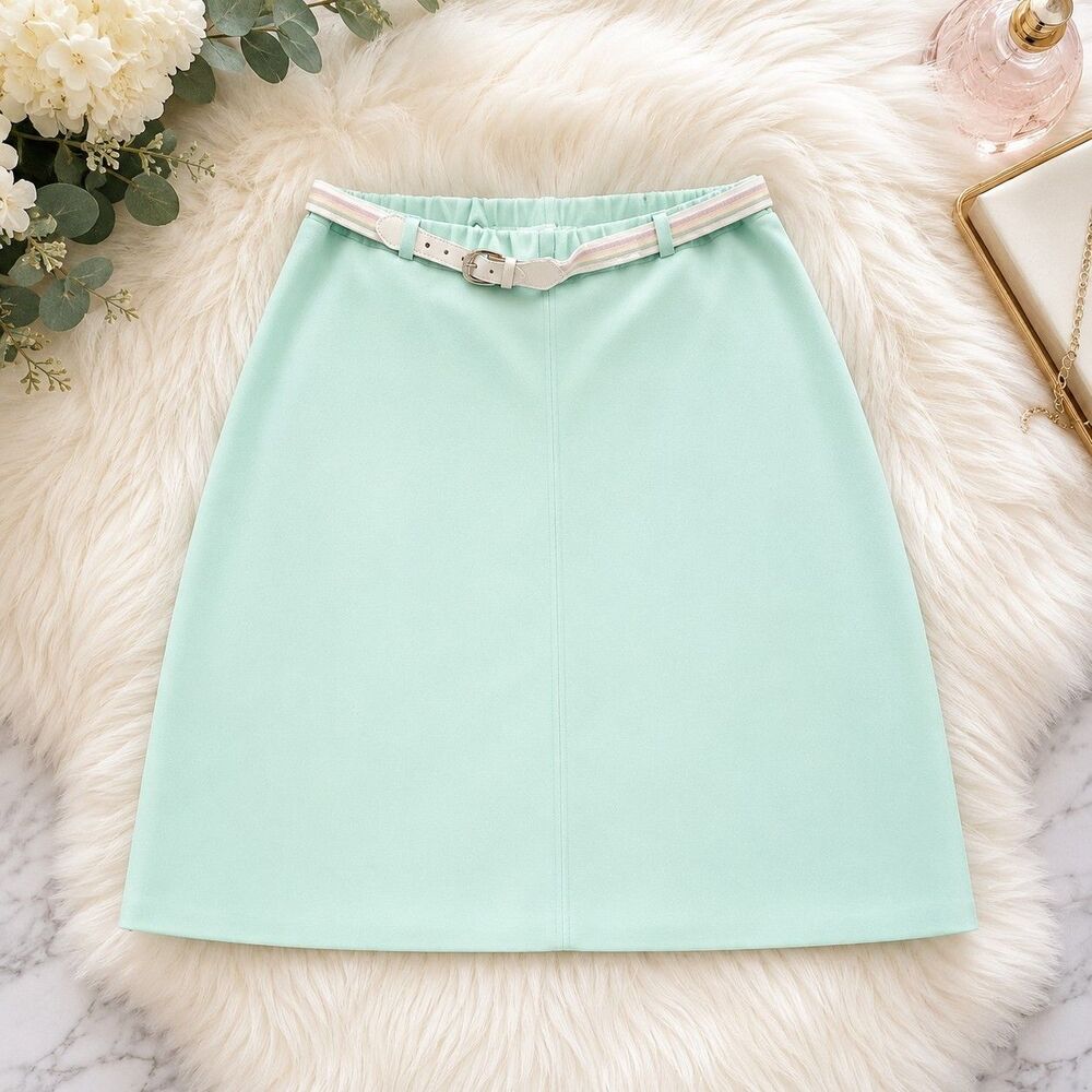 Vintage Lady Devon Skirt 20W Mint Green A-Line Belted Elastic Waist USA ILGWU